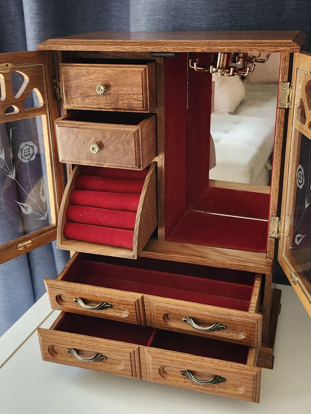 Vintage Wooden Jewelry Box Armoire Chest – 16